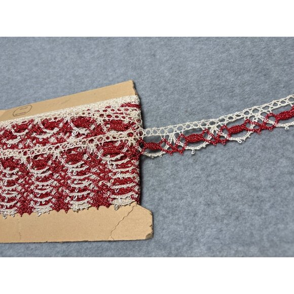 Vintage Lace Trim Red Floral Pattern 1" x 4 yards Crochet Craft Sewing Supplies - Picture 5 of 6